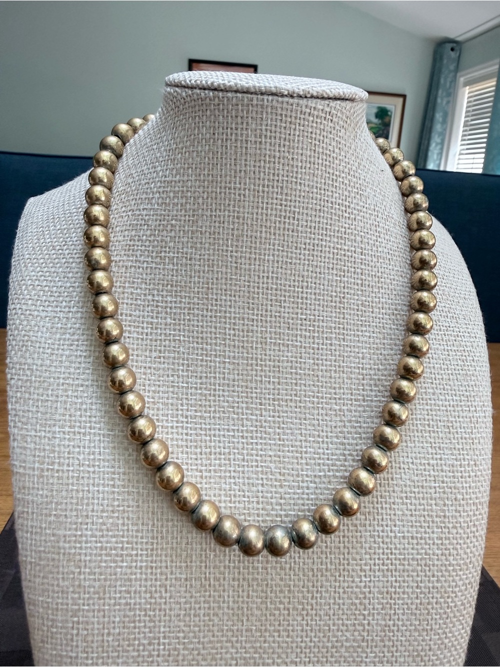 Vintage Chunky Gold Tone Bead Chain-Strung Necklace 16.5" 98g
